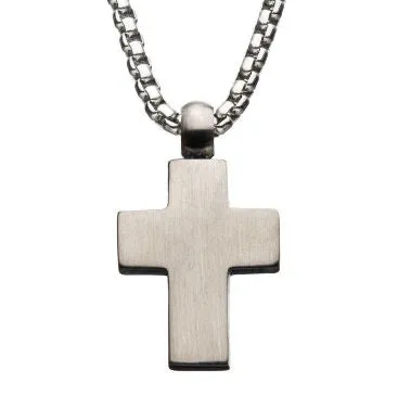 Stainless Steel Hammered Cross Pendant with 22" Steel Box Chain