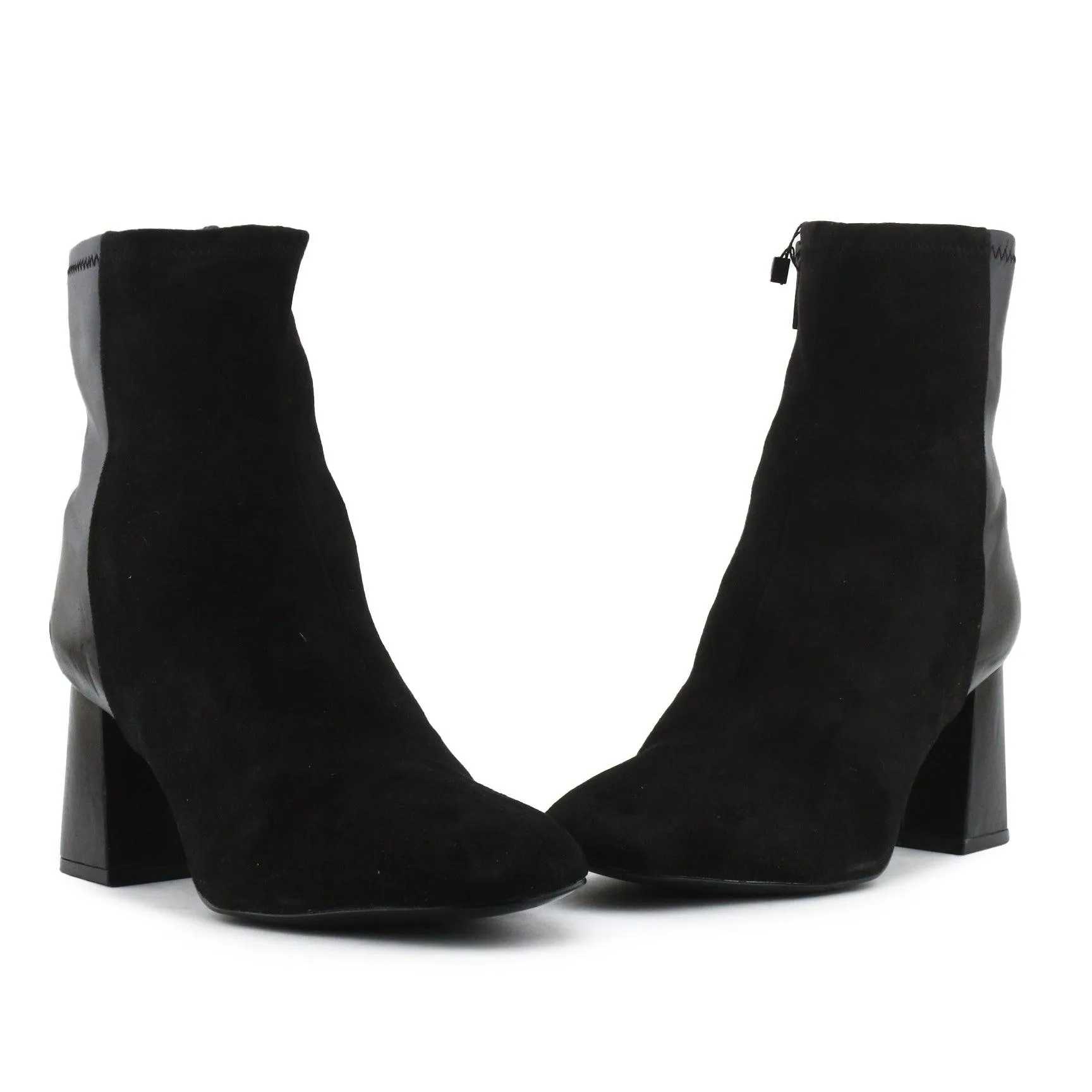 Stradivarius Zipper Block Heels Ankle Boots | Suede