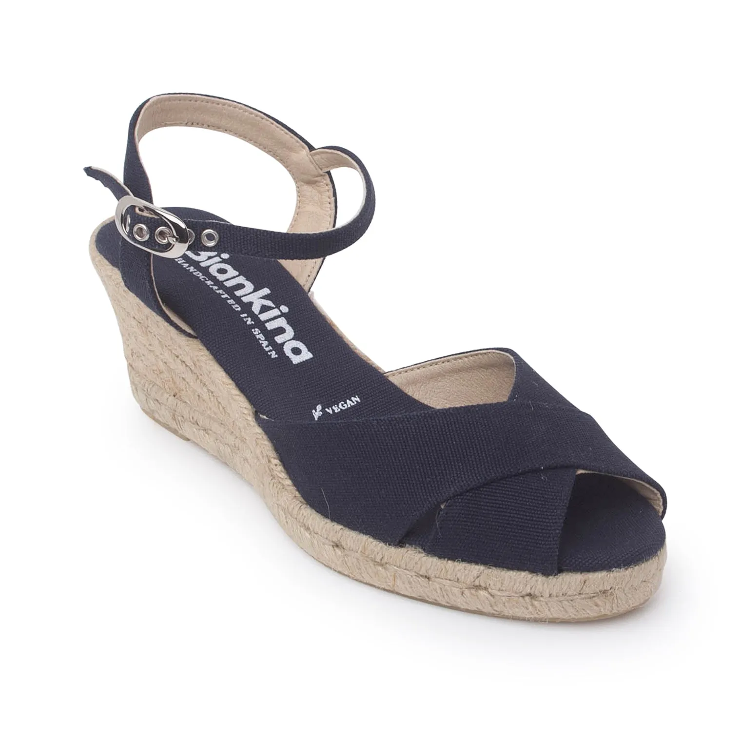 Taggia Organic Canvas Eco Vegan Espadrille Wedges - Navy Blue