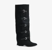 TAKE AIM Black Faux Suede Cowboy Sleeve Boot - Western Cowboy Styling With Buckle Detail