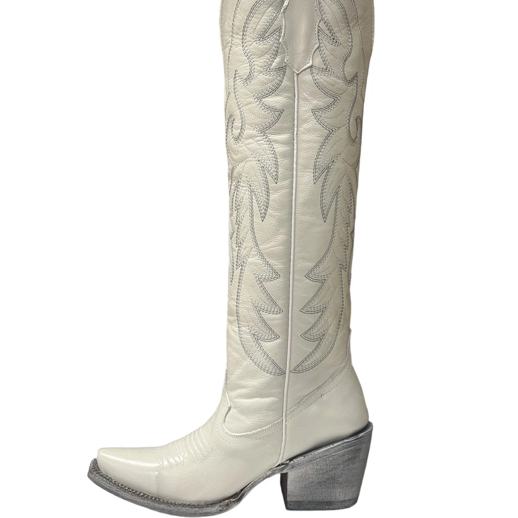 Tanner Mark Women's Cheyenne Knee High Western Boot in White Calf