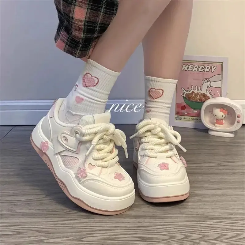 TAVIMART  -  Kawaii Pink Women Shoes Platform Female Sneakers Skateboard Tennis Flats Spring Summer 2024 Casual Basket Korean Vulcanize