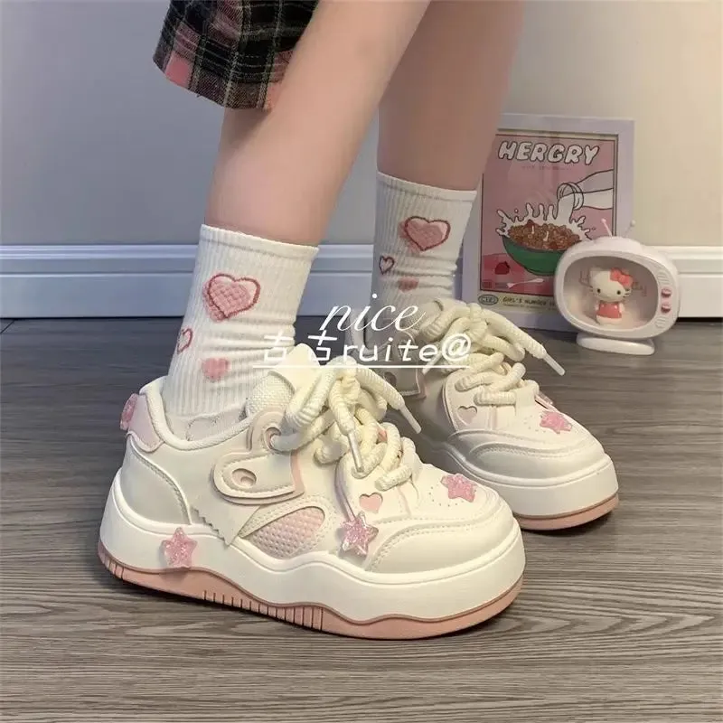 TAVIMART  -  Kawaii Pink Women Shoes Platform Female Sneakers Skateboard Tennis Flats Spring Summer 2024 Casual Basket Korean Vulcanize