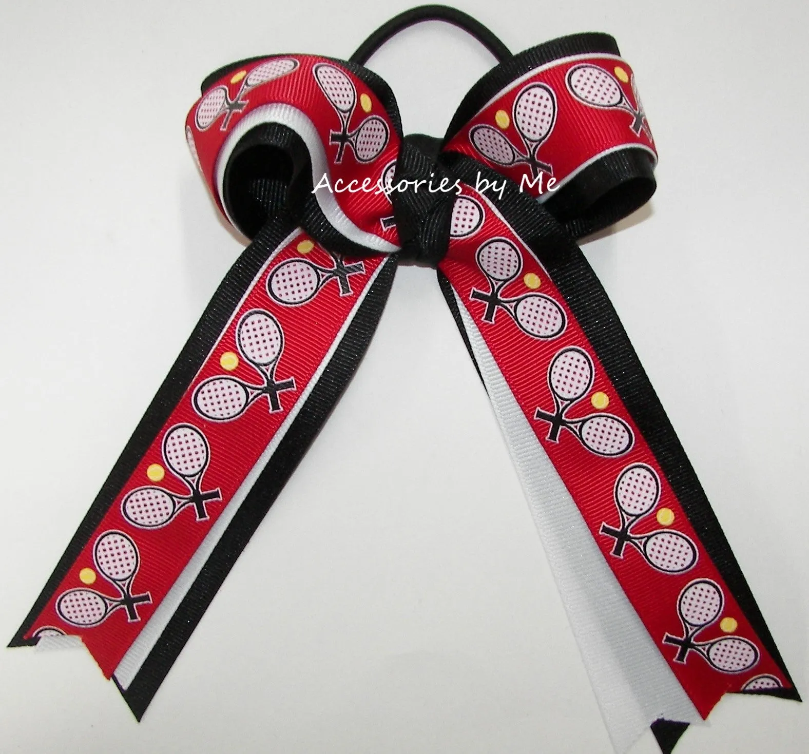 Tennis Red White Black Ponytail Bow