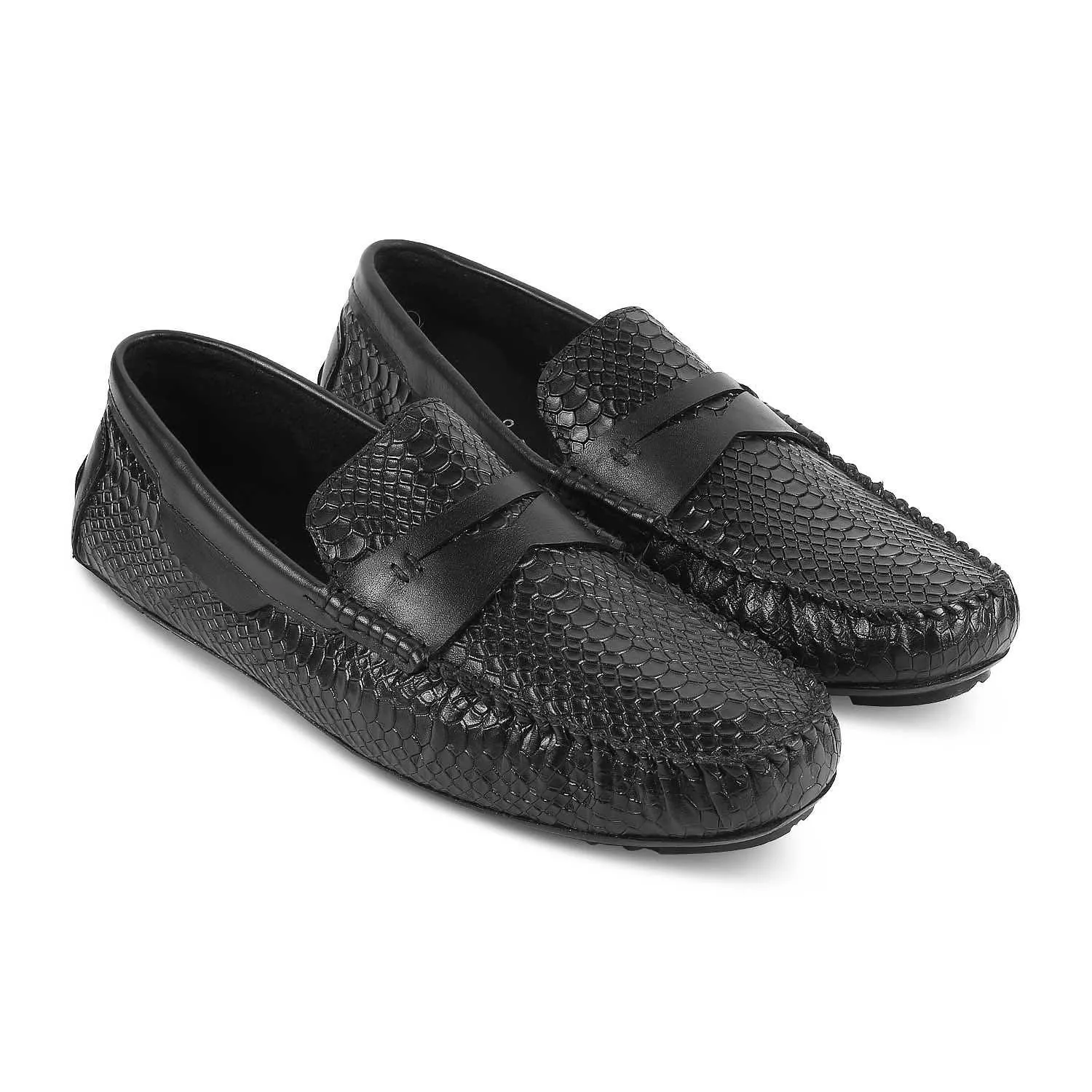 The Argon Black Men's Leather Driving Loafers Tresmode