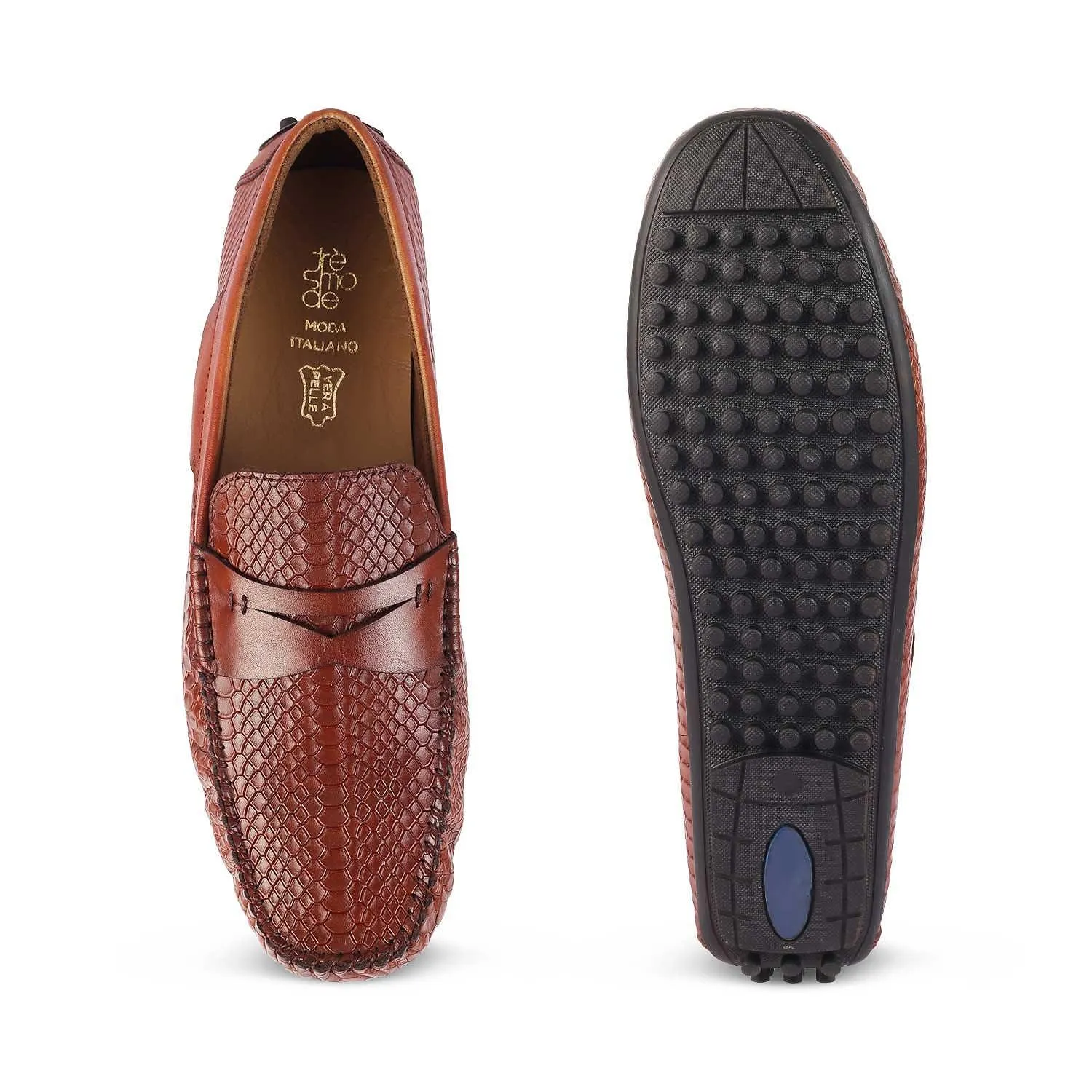 The Argon Tan Men's Leather Driving Loafers Tresmode