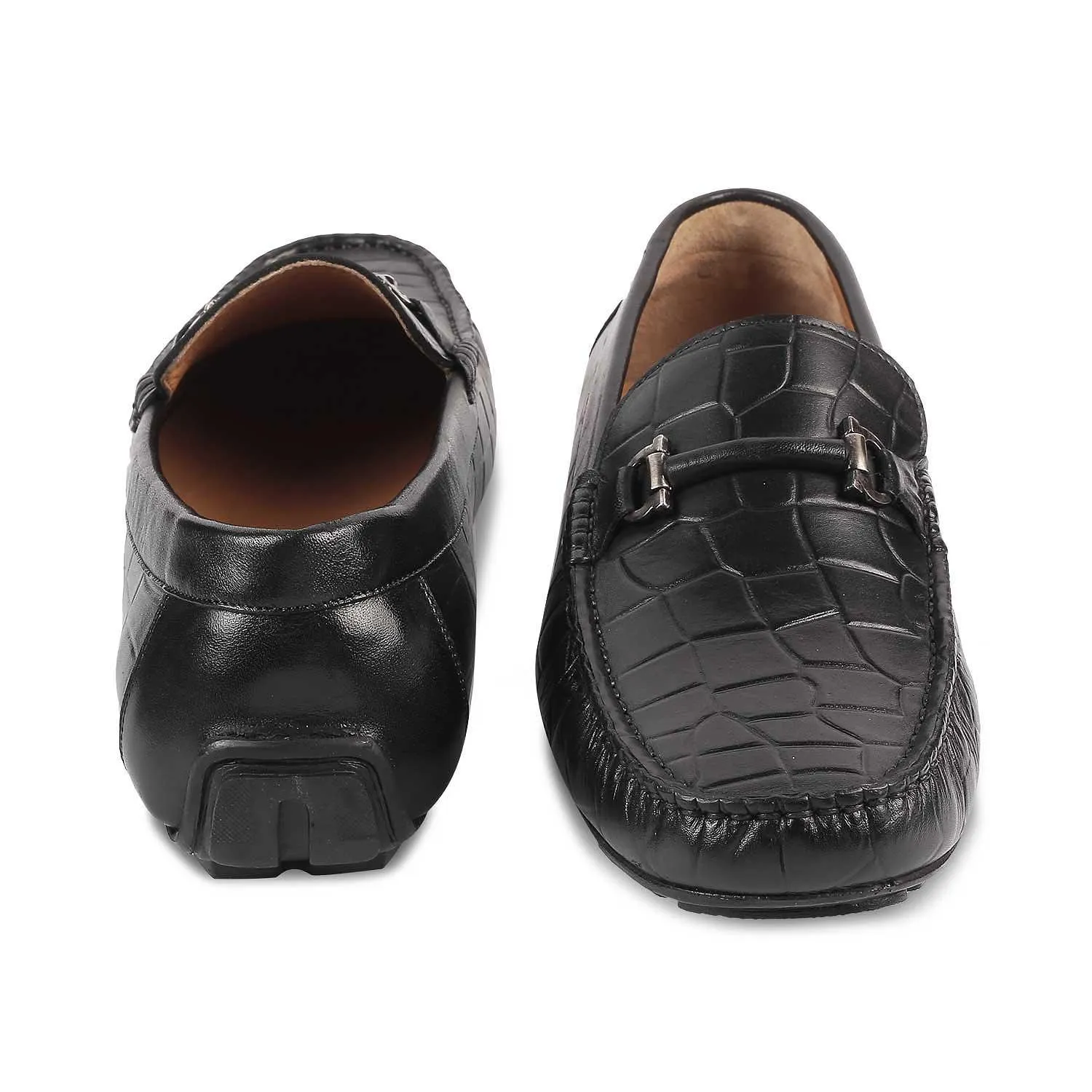 The Docks Black Men's Leather Driving Loafers Tresmode