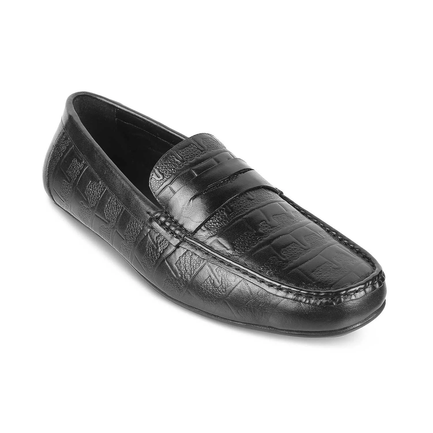 The Miland Black Men's Textured Leather Driving Loafers Tresmode