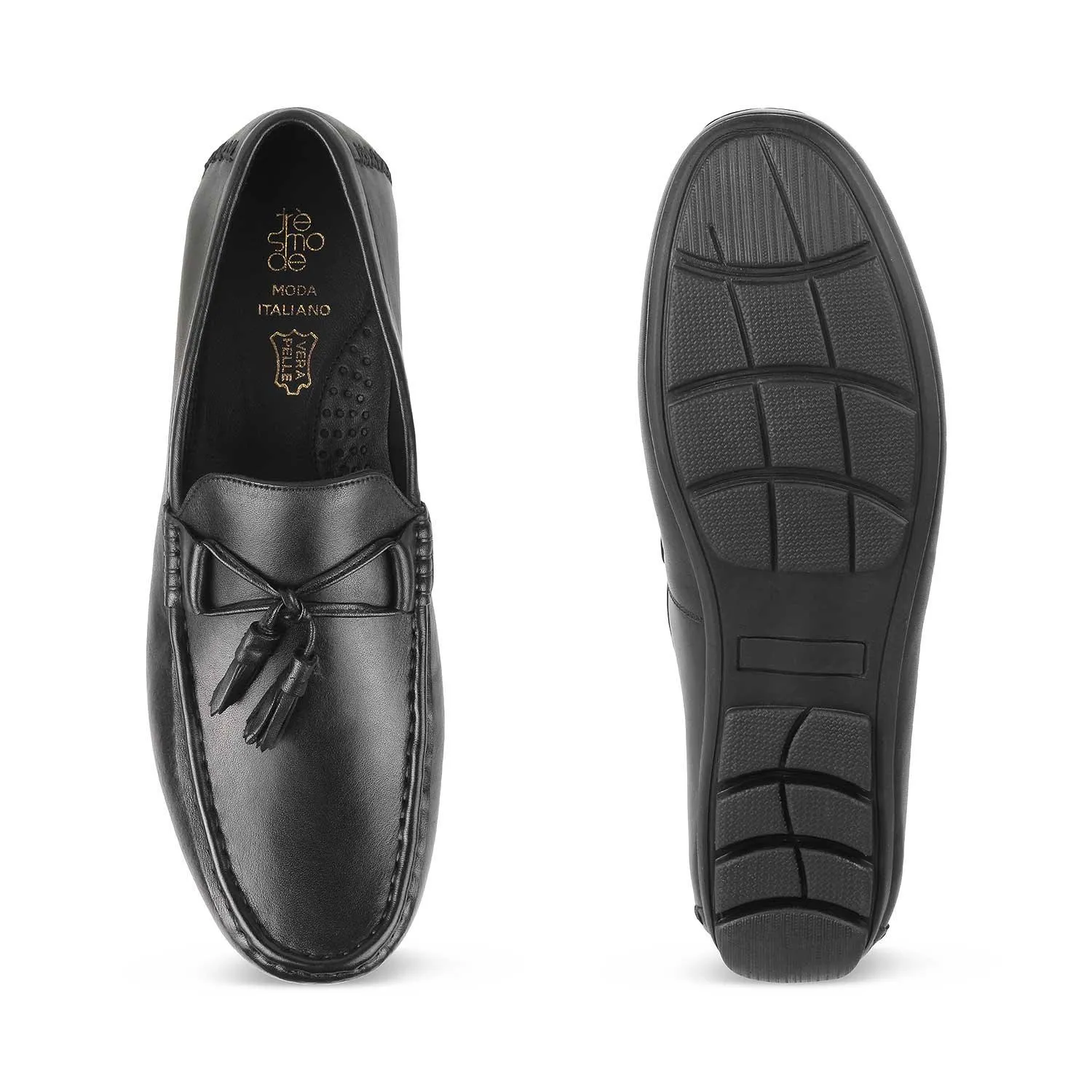 The Totie Black Men's Leather Driving Loafers Tresmode