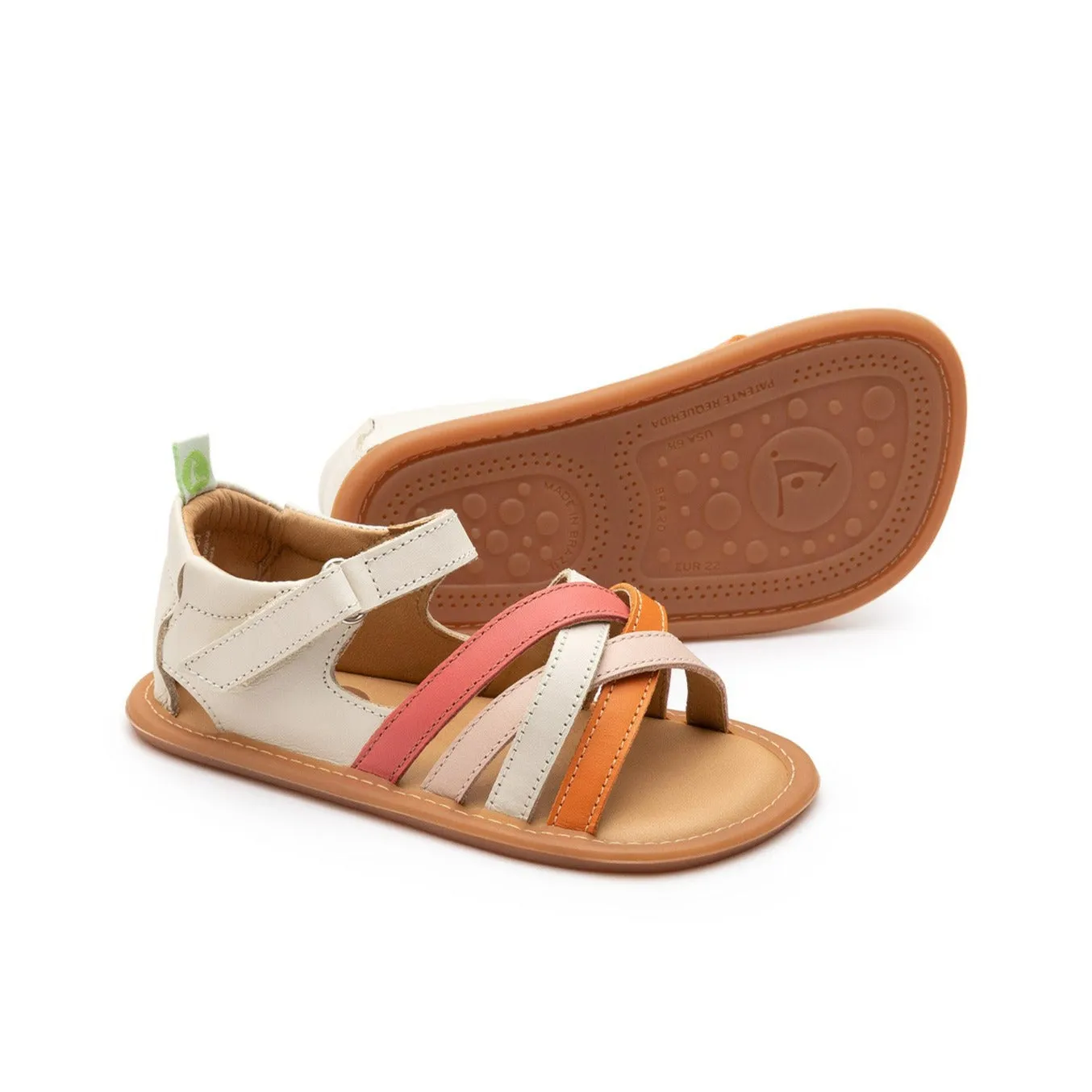 Tip Toey Joey Girl's Criss Cross Sandals - Tapioca / Tangerine / Coral Matte