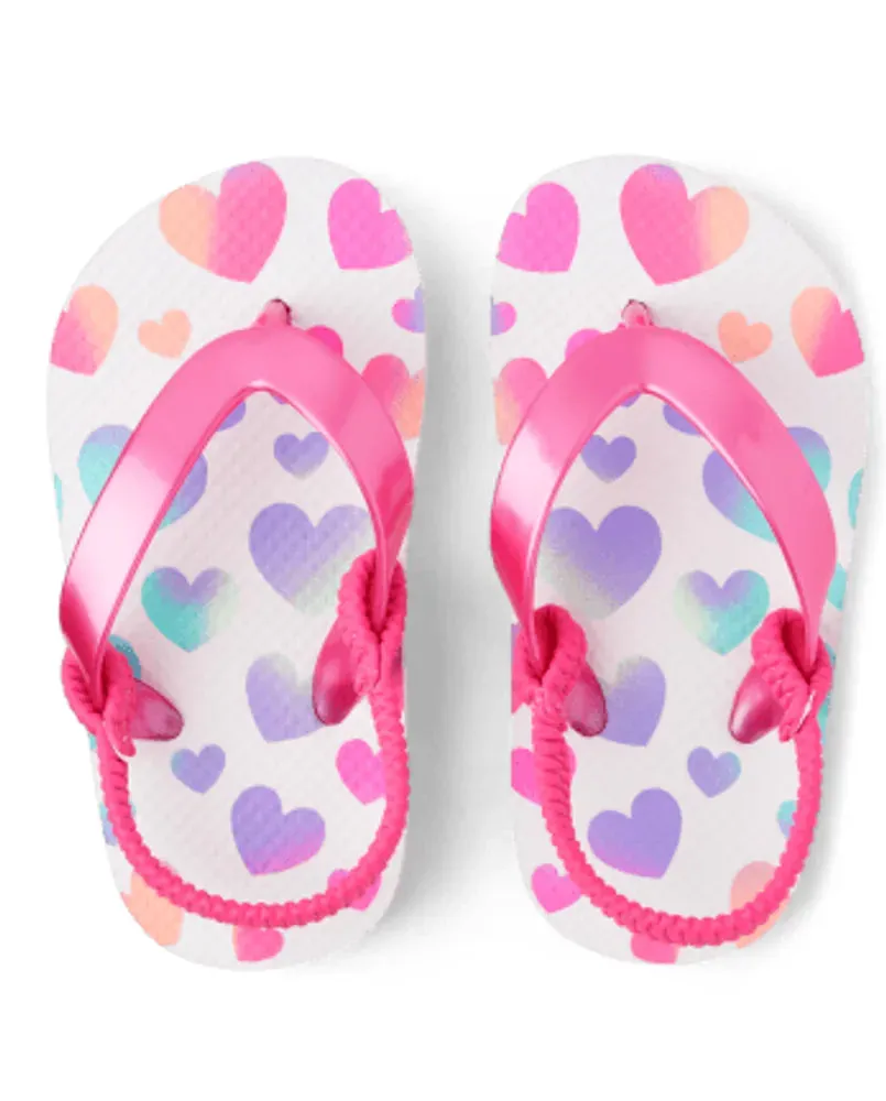 Toddler Girls Rainbow Heart Flip Flops