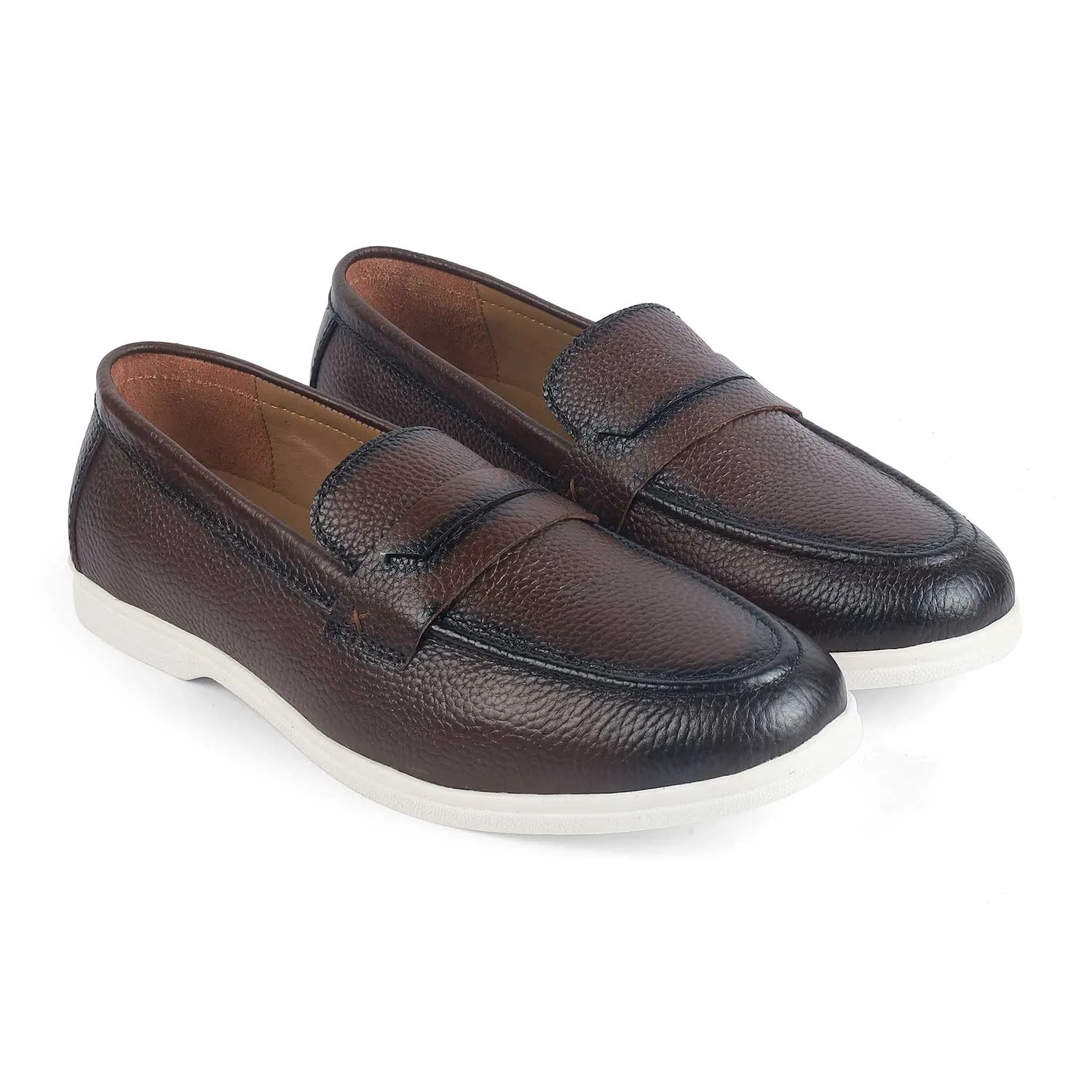 Tresmode Federer Brown Men's Penny Leather Driving Loafers