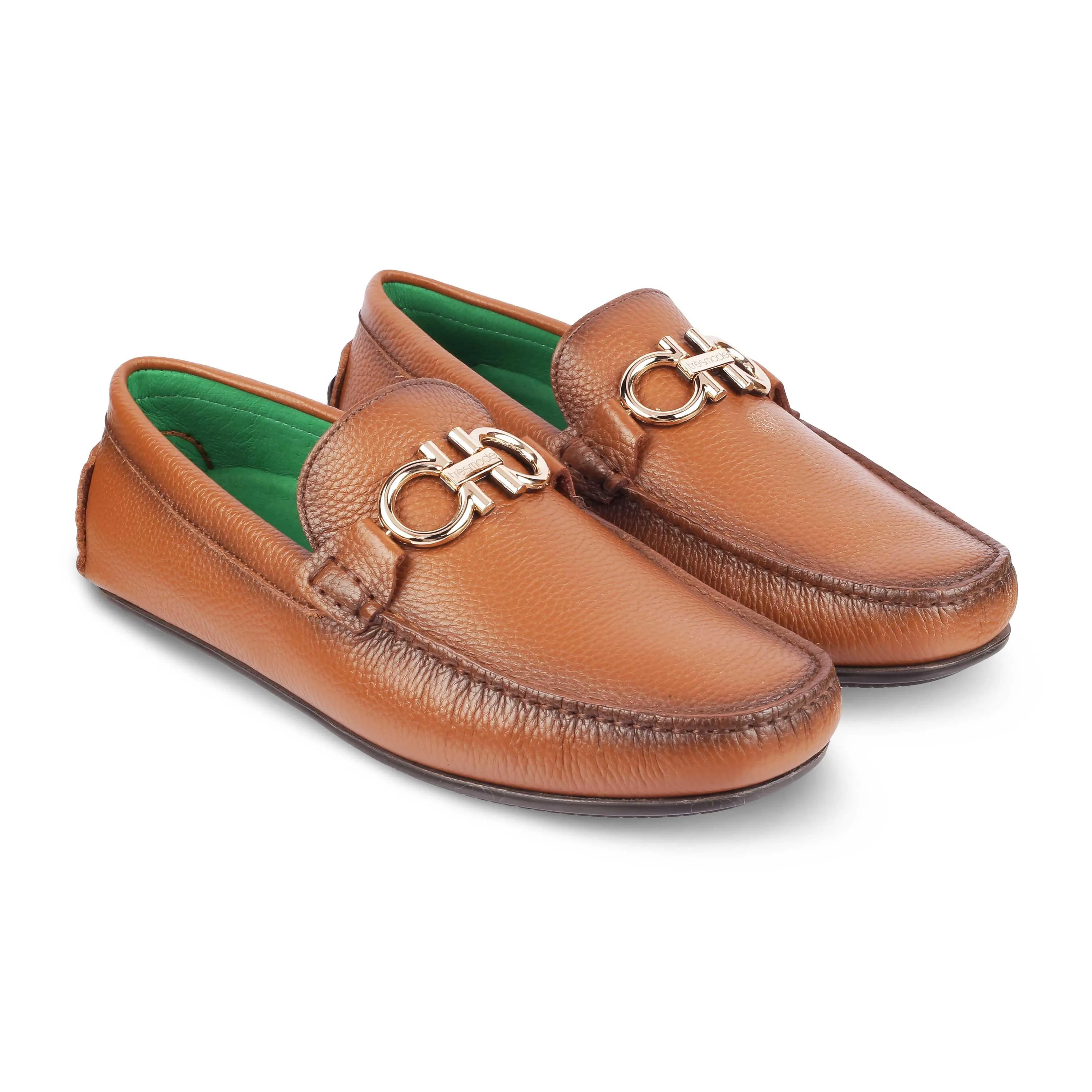 Tresmode Stpierre Camel Men's Leather Driving Loafers