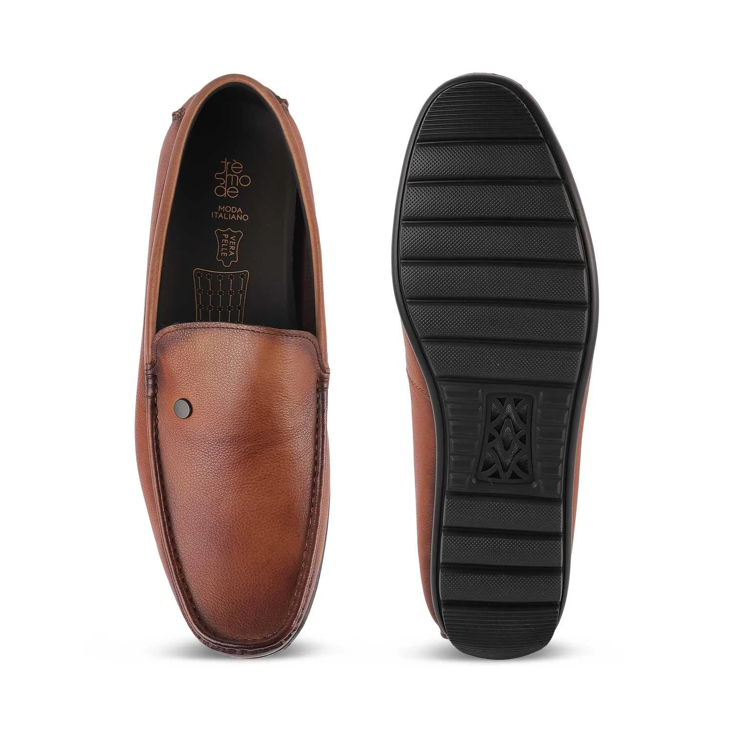 Tresmode Trev Tan Men's Leather Driving Loafers