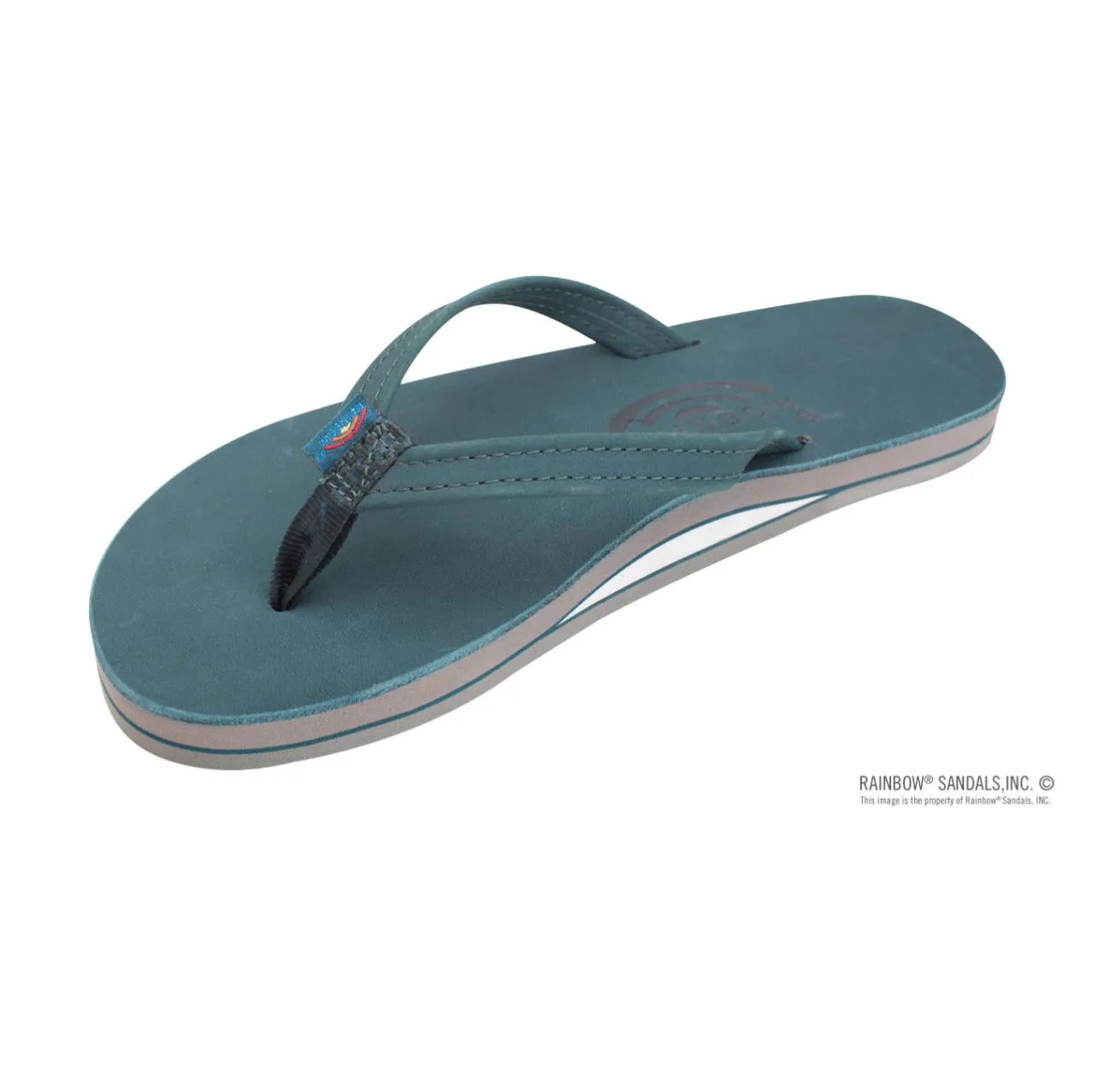 TURQUOISE/GREY - Rainbow Single Layer Premier Leather with Arch Support and a 1/2" Narrow Strap