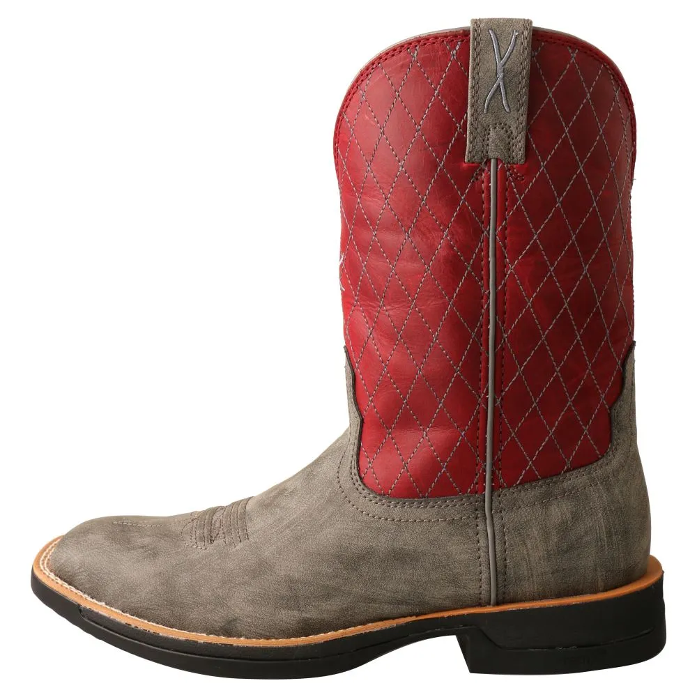 'Twisted X' Men's 11" Tech-X Cellstretch Western Square Toe - Grey / Red