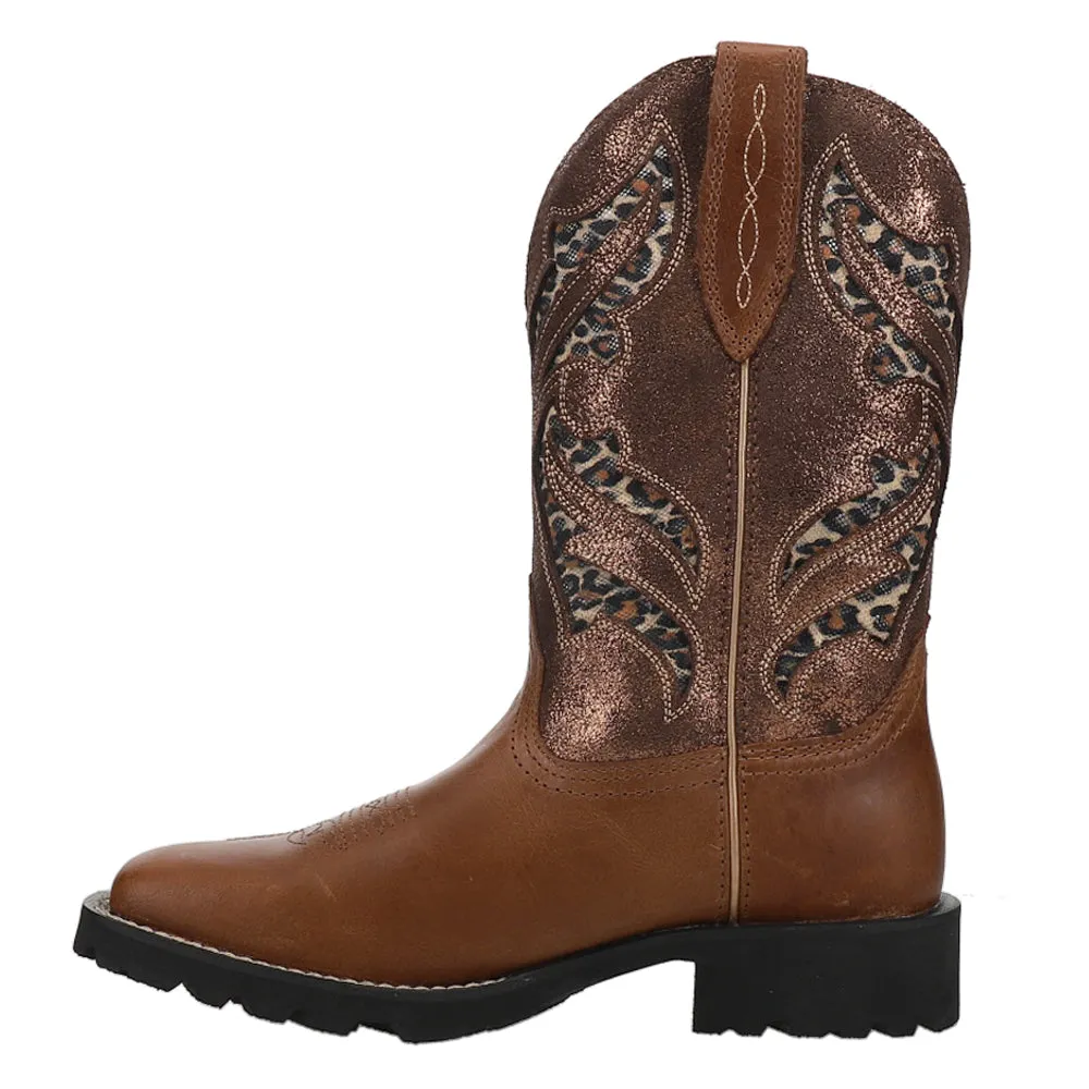 Unbridled Rancher VentTEK Tooled-Inlay Leopard Square Toe Cowboy Boots