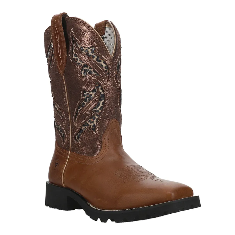 Unbridled Rancher VentTEK Tooled-Inlay Leopard Square Toe Cowboy Boots