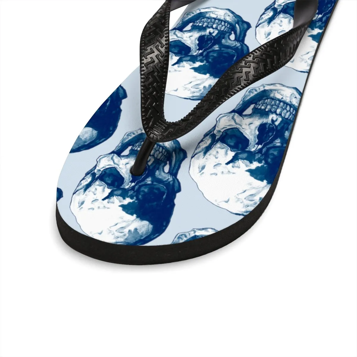 Unisex Polka Blue Skulls Flip-Flops by Robert Bowen