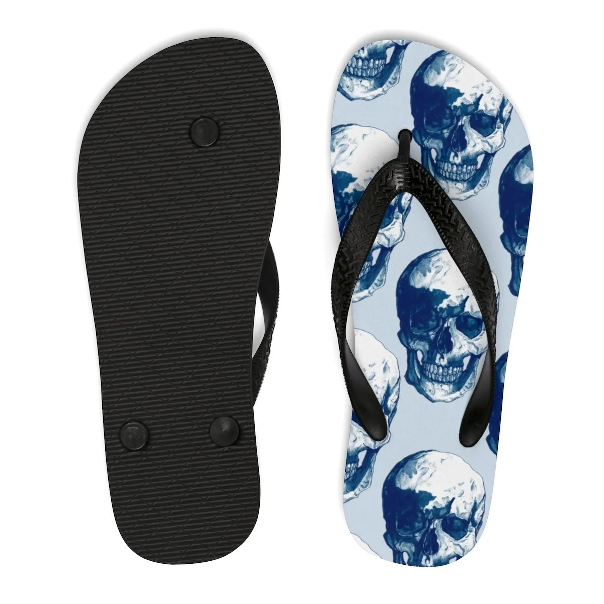 Unisex Polka Blue Skulls Flip-Flops by Robert Bowen