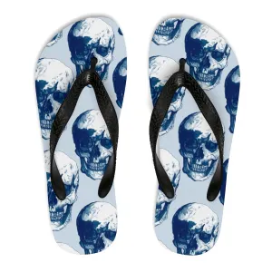 Unisex Polka Blue Skulls Flip-Flops by Robert Bowen