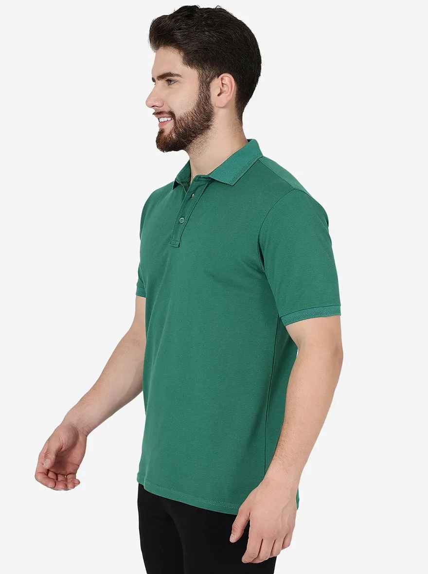 Verdant Green Solid Slim Fit Polo T-Shirt | JadeBlue