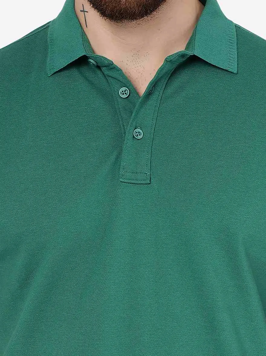 Verdant Green Solid Slim Fit Polo T-Shirt | JadeBlue