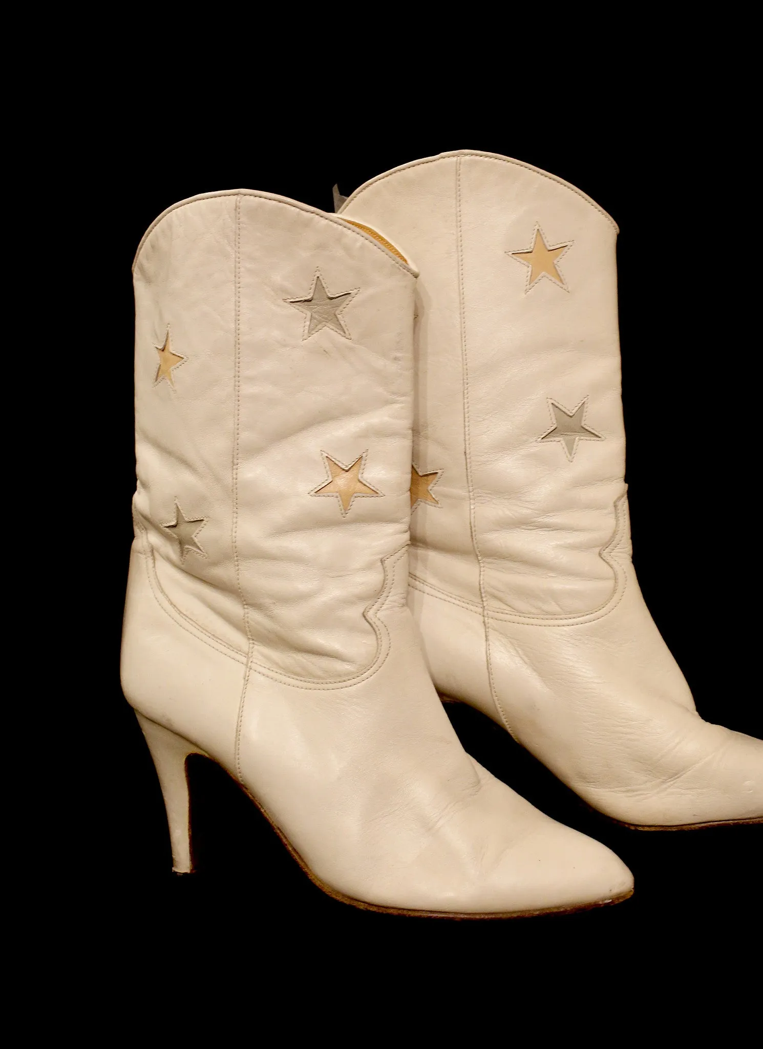 Vintage 1980s White Star Cowboy Boots