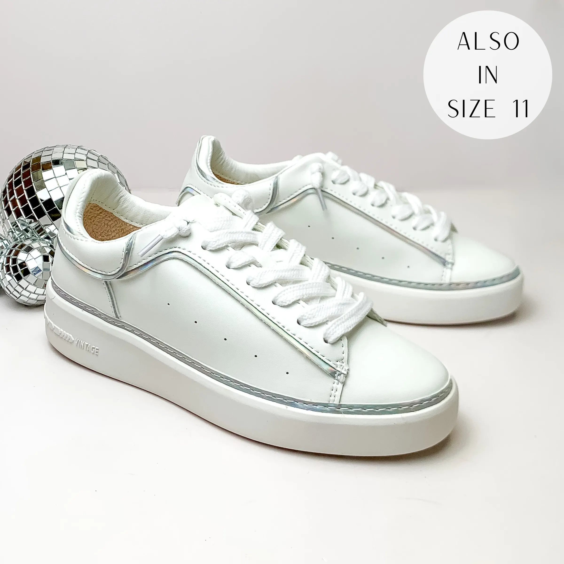 Vintage Havana | Reflection Sneakers with Silver Iridescent Outline in White