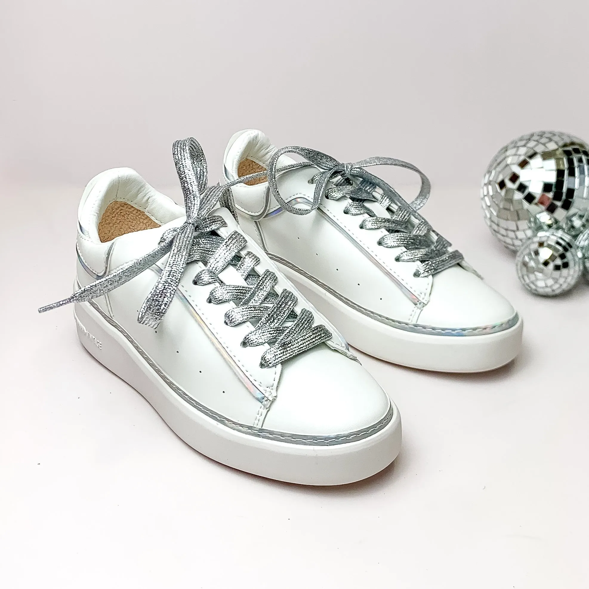 Vintage Havana | Reflection Sneakers with Silver Iridescent Outline in White