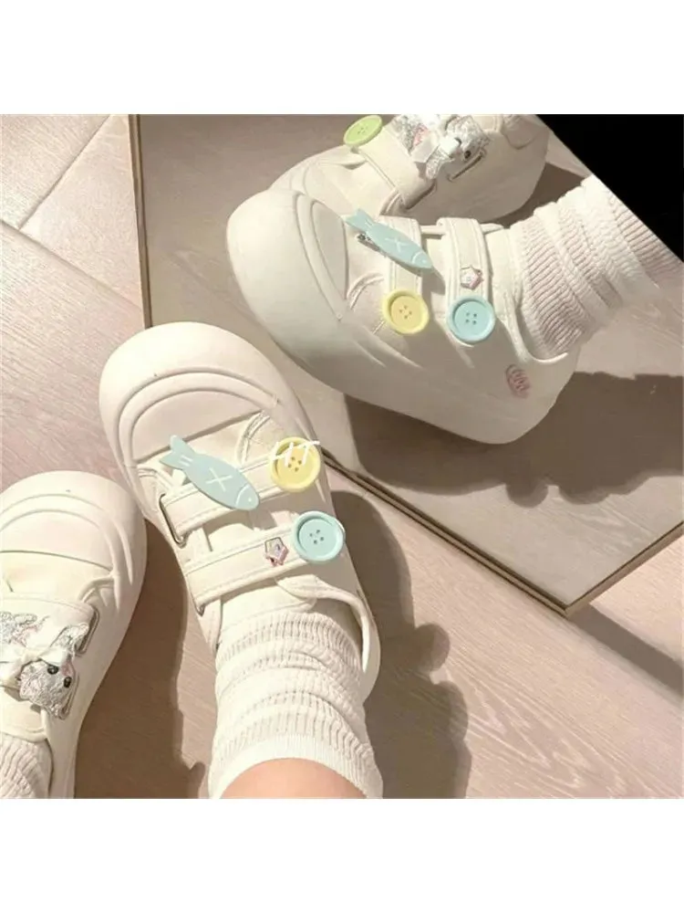 Wjczt Kawaii Fish Platform Sneakers White Shoes Woman Casual Flats Spring Summer Tennis Female Vintage Vulcanize Cute Footwear Korean