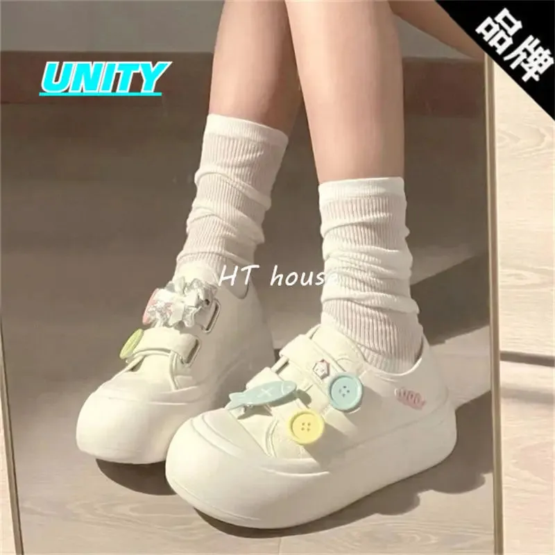 Wjczt Kawaii Fish Platform Sneakers White Shoes Woman Casual Flats Spring Summer Tennis Female Vintage Vulcanize Cute Footwear Korean