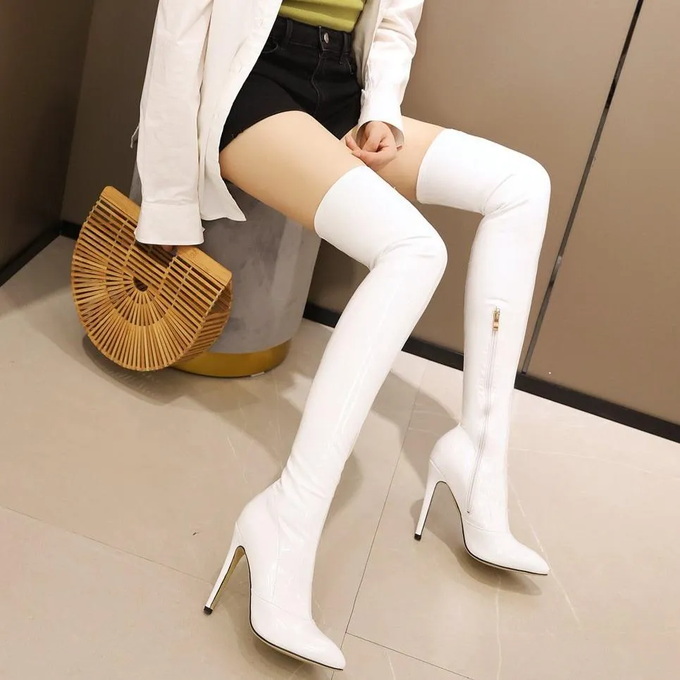 Women jazz stiletto peep toe solid color over the knee boots