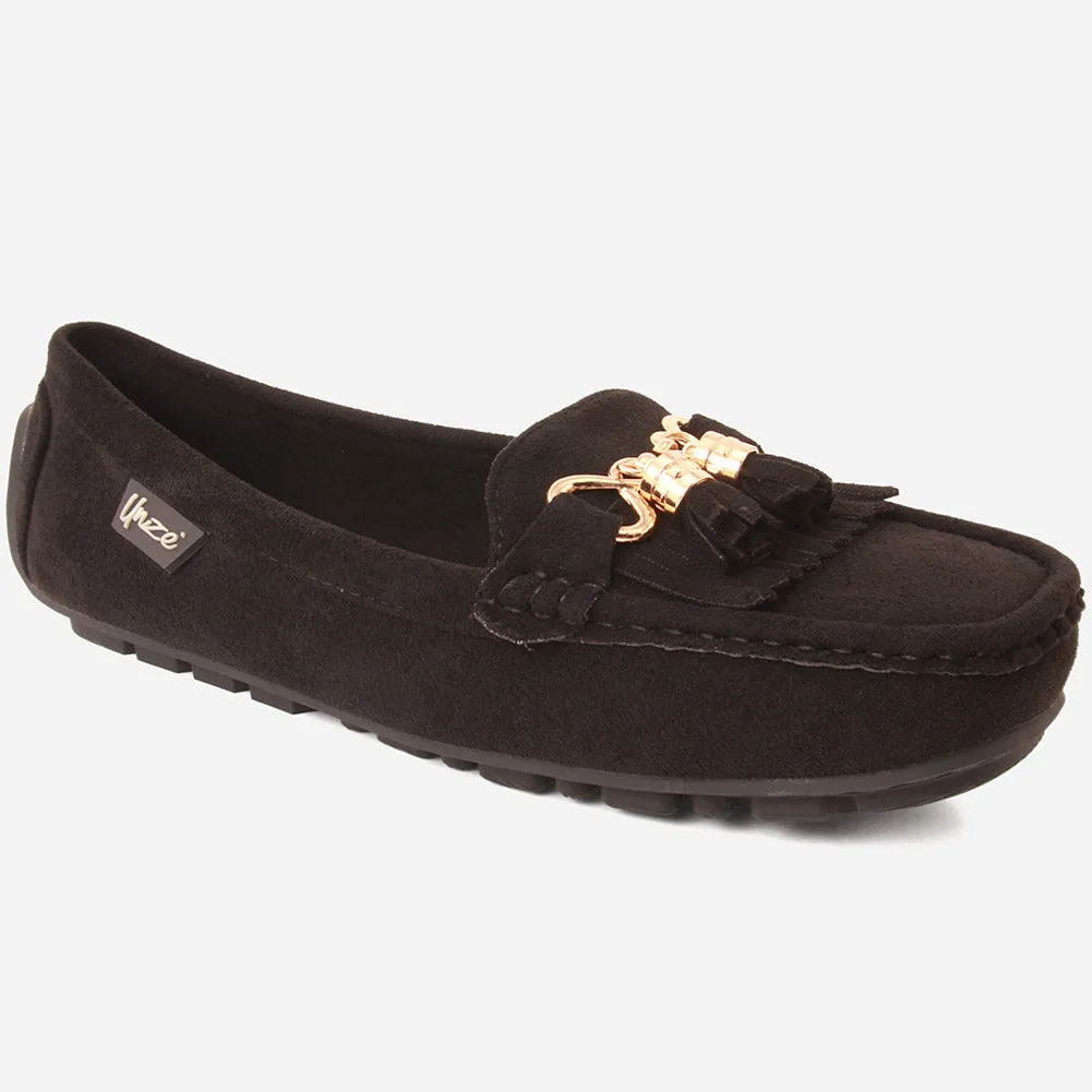 Women "PATICE" Moosehide Fringed Kilty Moccasins