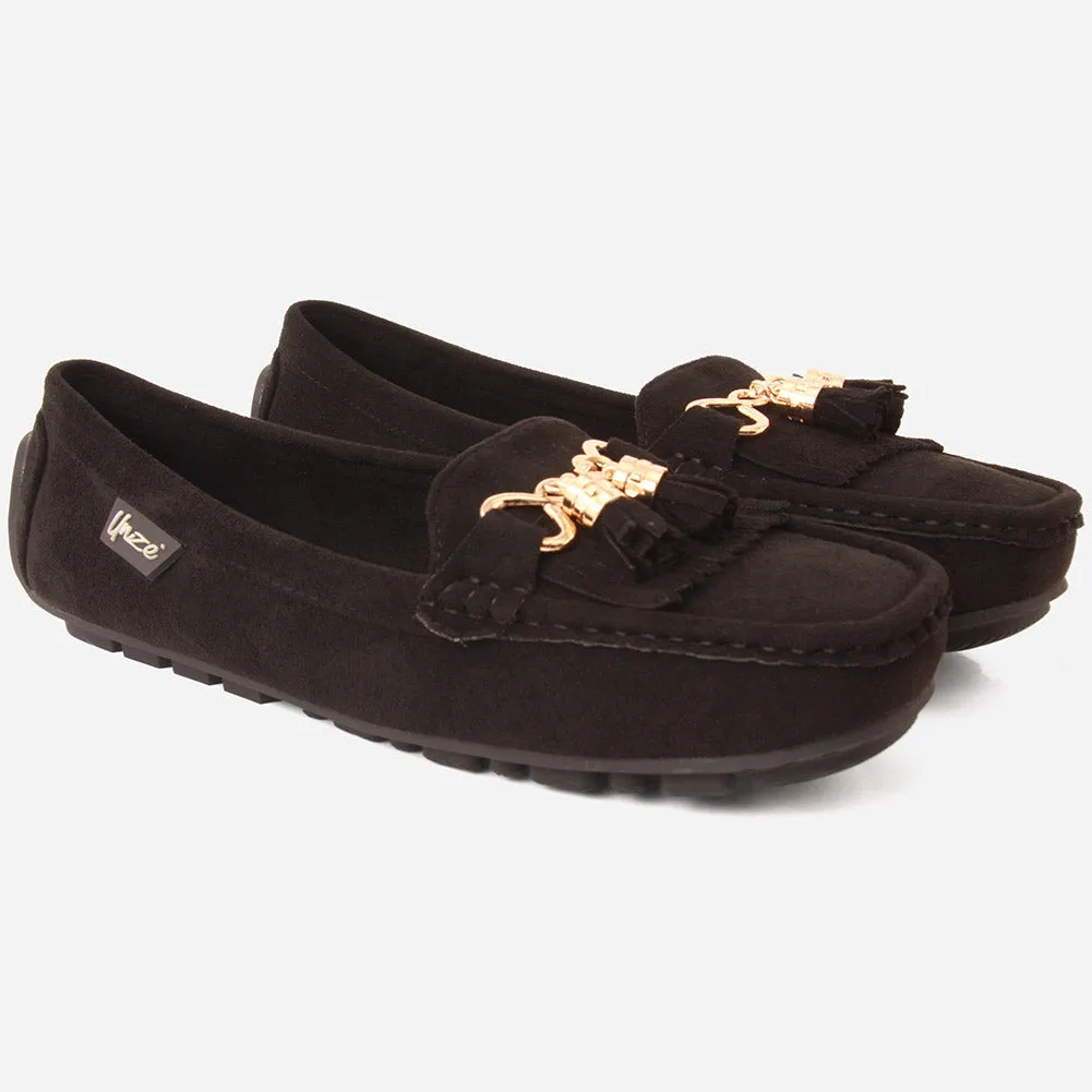 Women "PATICE" Moosehide Fringed Kilty Moccasins