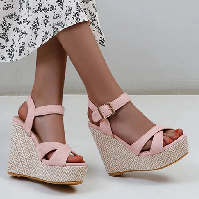 Women's Casual Shoes RC3332 Stretch Fabric Wedge Sandal With Platform