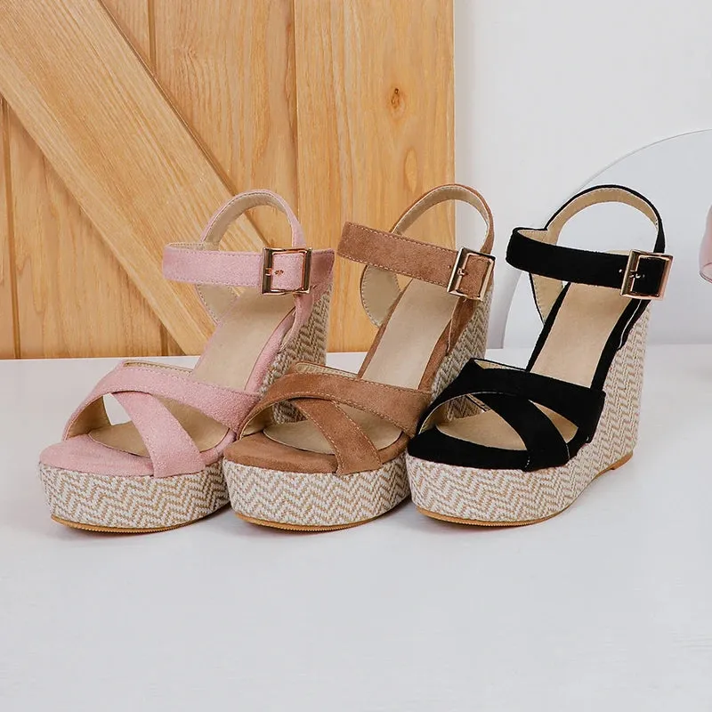 Women's Casual Shoes RC3332 Stretch Fabric Wedge Sandal With Platform