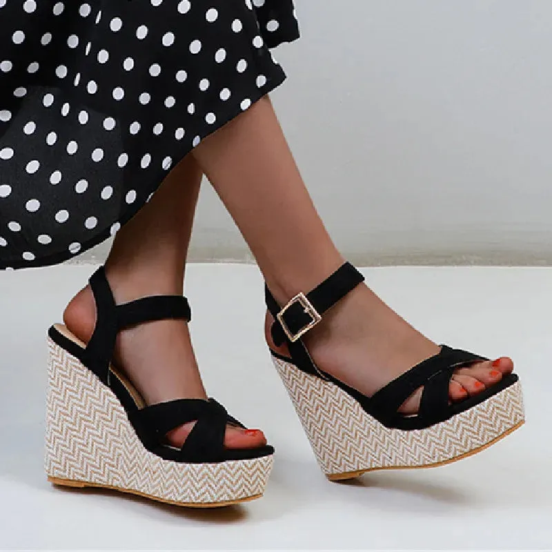 Women's Casual Shoes RC3332 Stretch Fabric Wedge Sandal With Platform