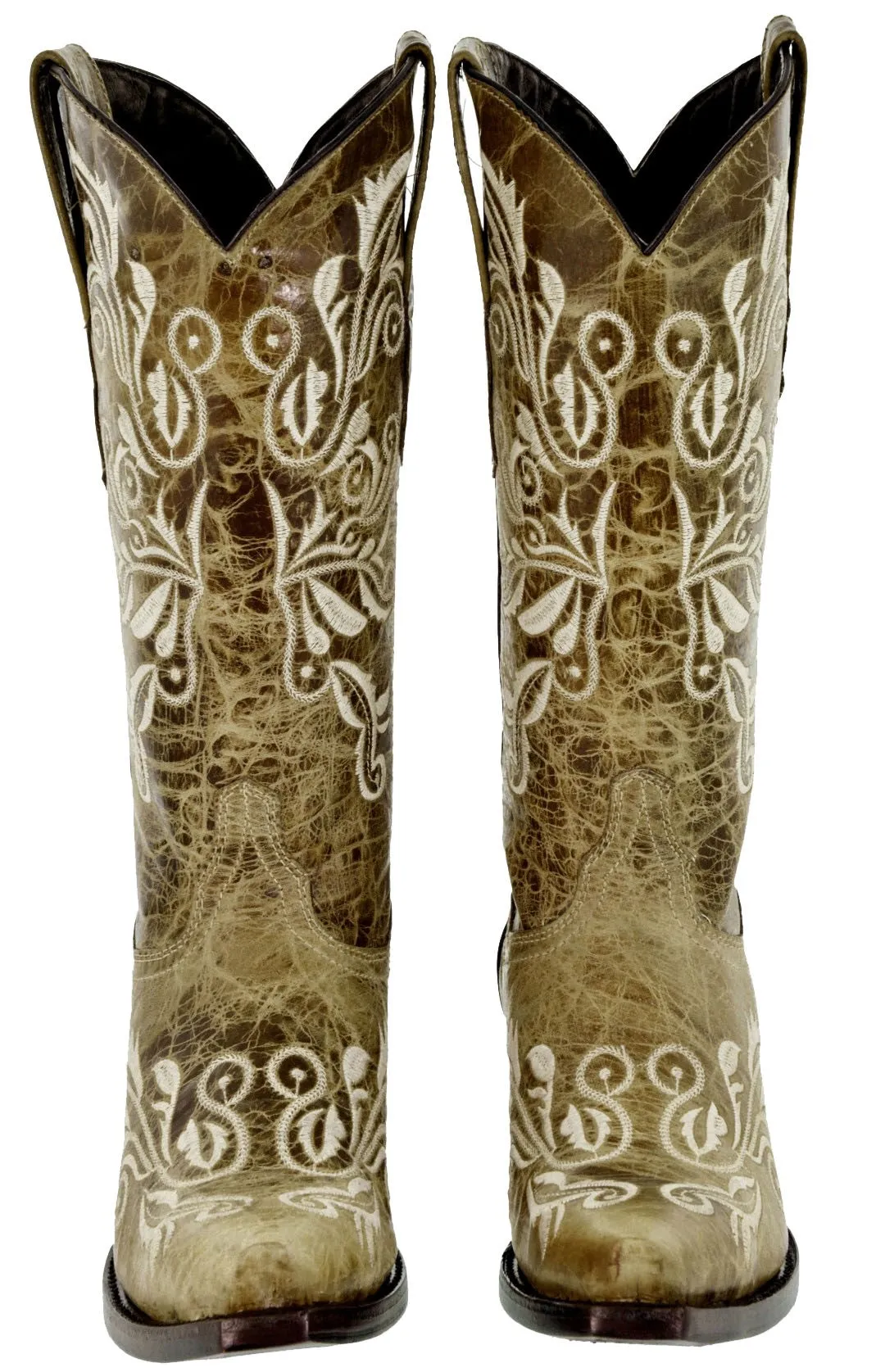 Womens Granada Sand Cowboy Boots Swan Embroidered - Snip Toe