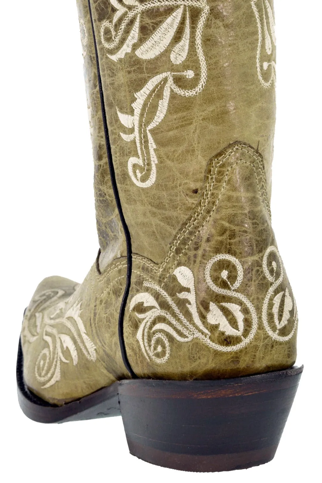 Womens Granada Sand Cowboy Boots Swan Embroidered - Snip Toe