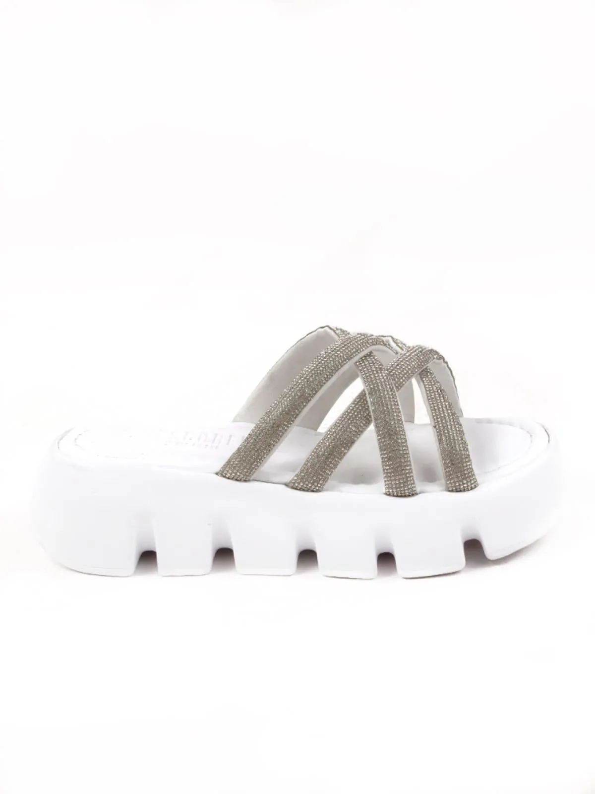 Women's Pess White Balloon Orthopedic Sole Cross Stone Slippers