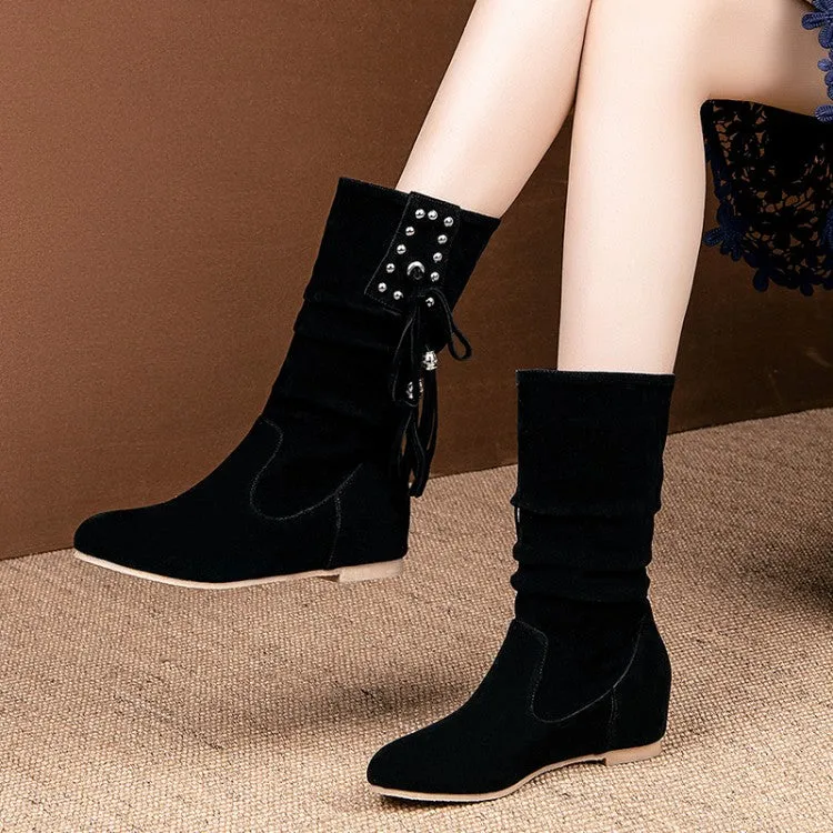 Women's Rivets Tassel Mid Heel Mid Calf Boots