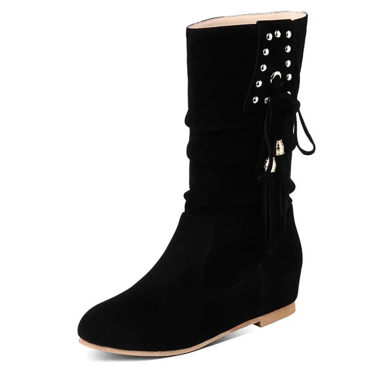 Women's Rivets Tassel Mid Heel Mid Calf Boots