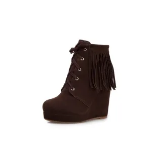 Women's Tassel Wedges High Heel Short Boots