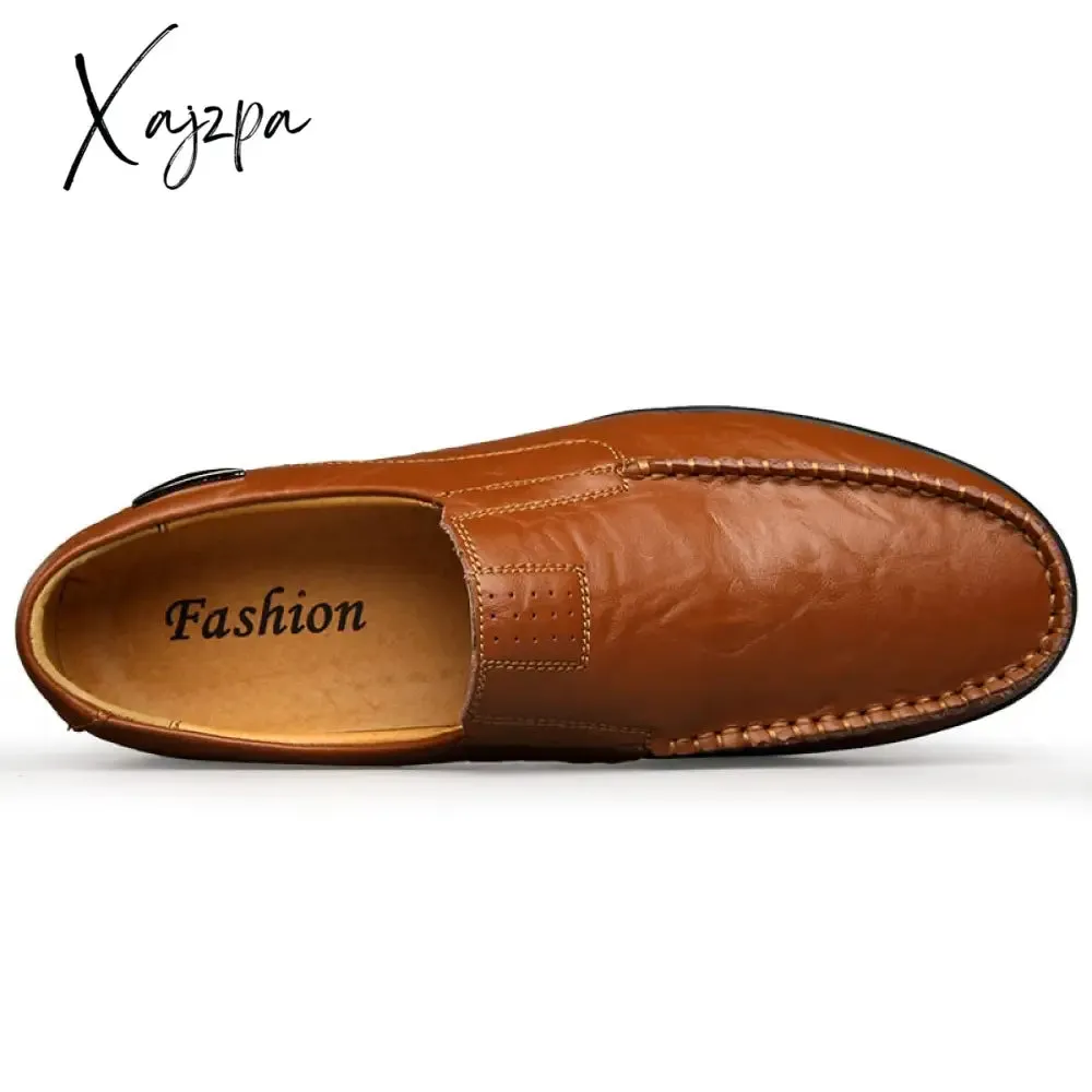 Xajzpa - Genuine Leather Men Casual Shoes Luxury Brand Mens Loafers Moccasins Breathable Slip on Black Driving Shoes Plus Size 37-47