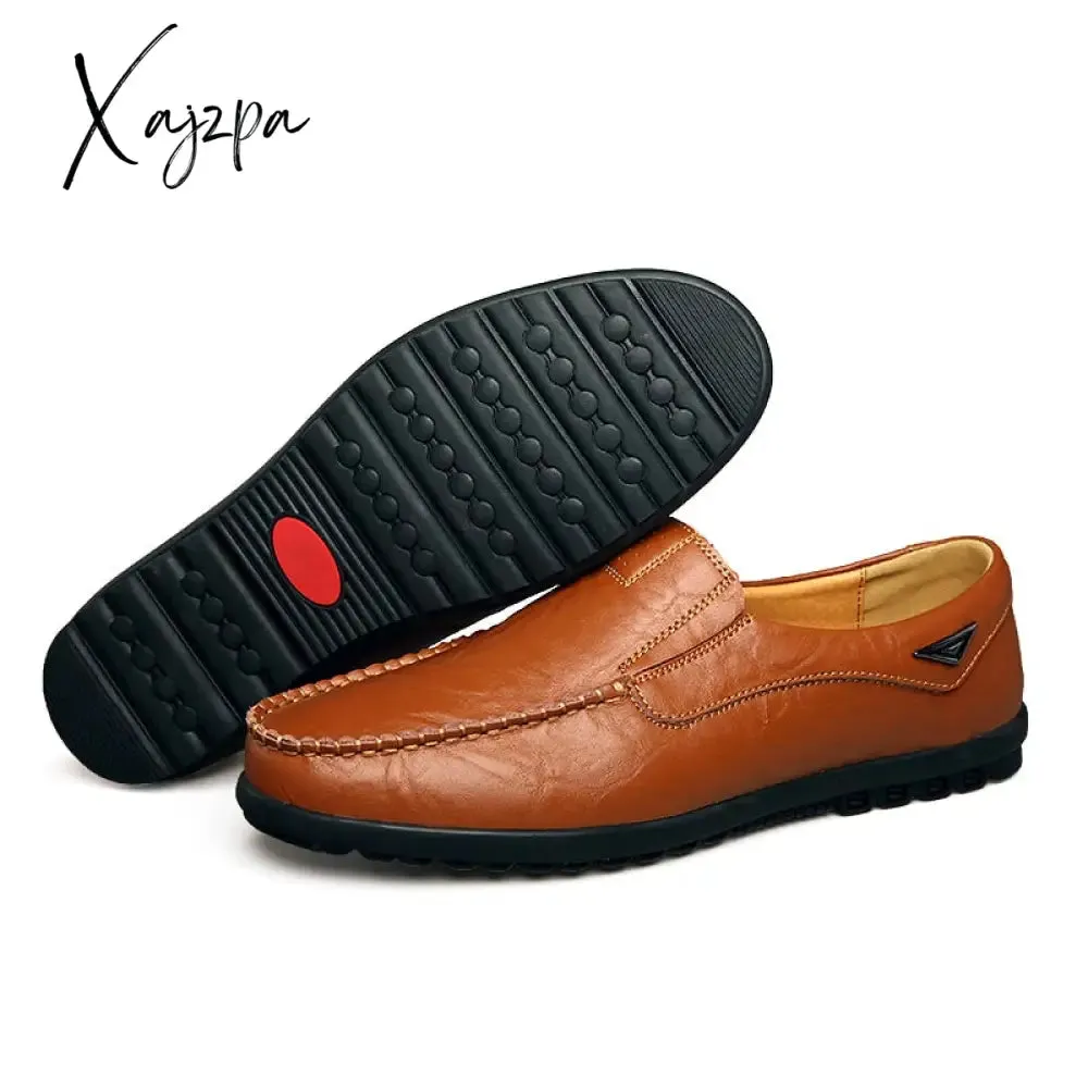 Xajzpa - Genuine Leather Men Casual Shoes Luxury Brand Mens Loafers Moccasins Breathable Slip on Black Driving Shoes Plus Size 37-47