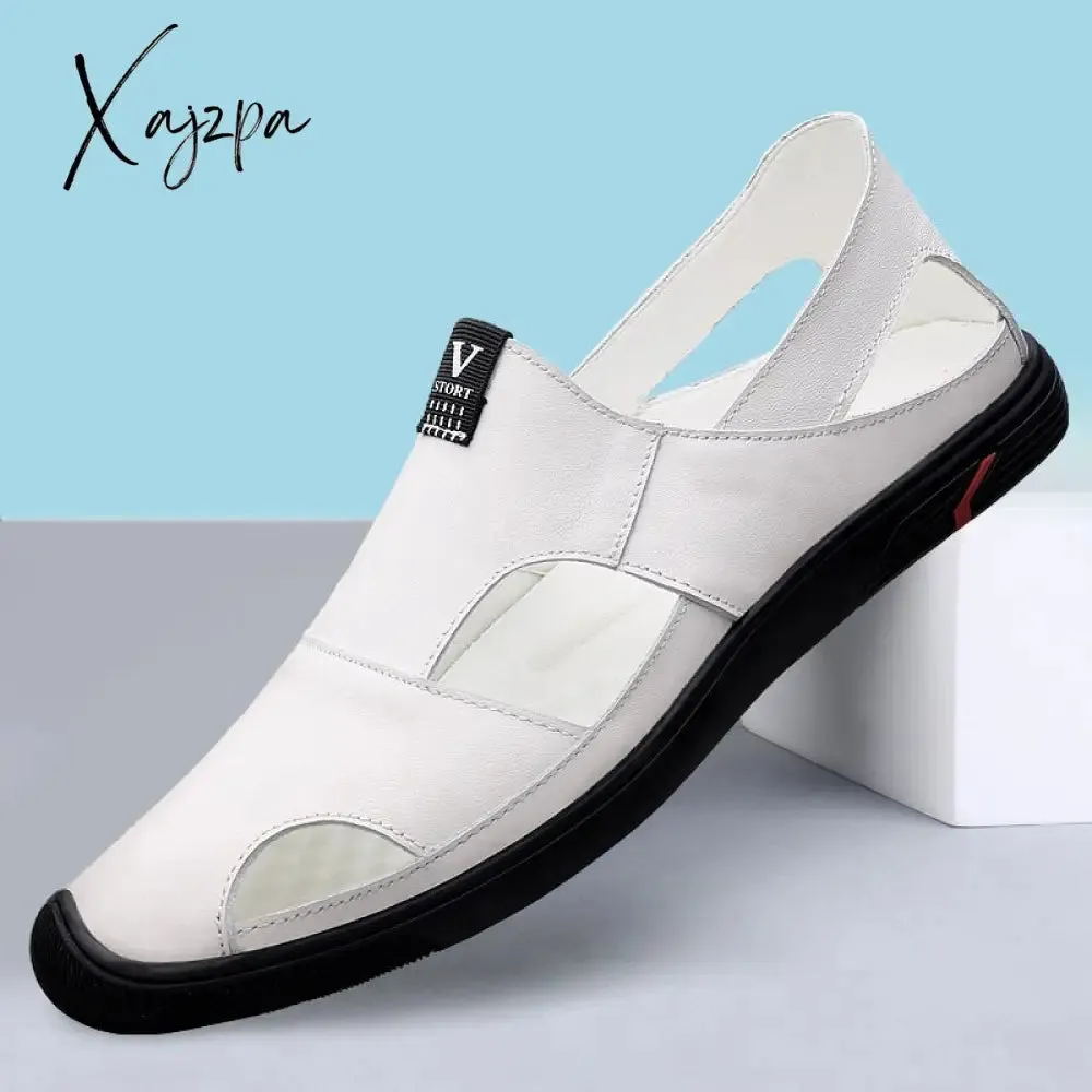 Xajzpa - Genuine Leather Men Casual Shoes Luxury Sandals Mens Loafers Moccasins Breathable Slip on Driving White Shoe Man Breathable