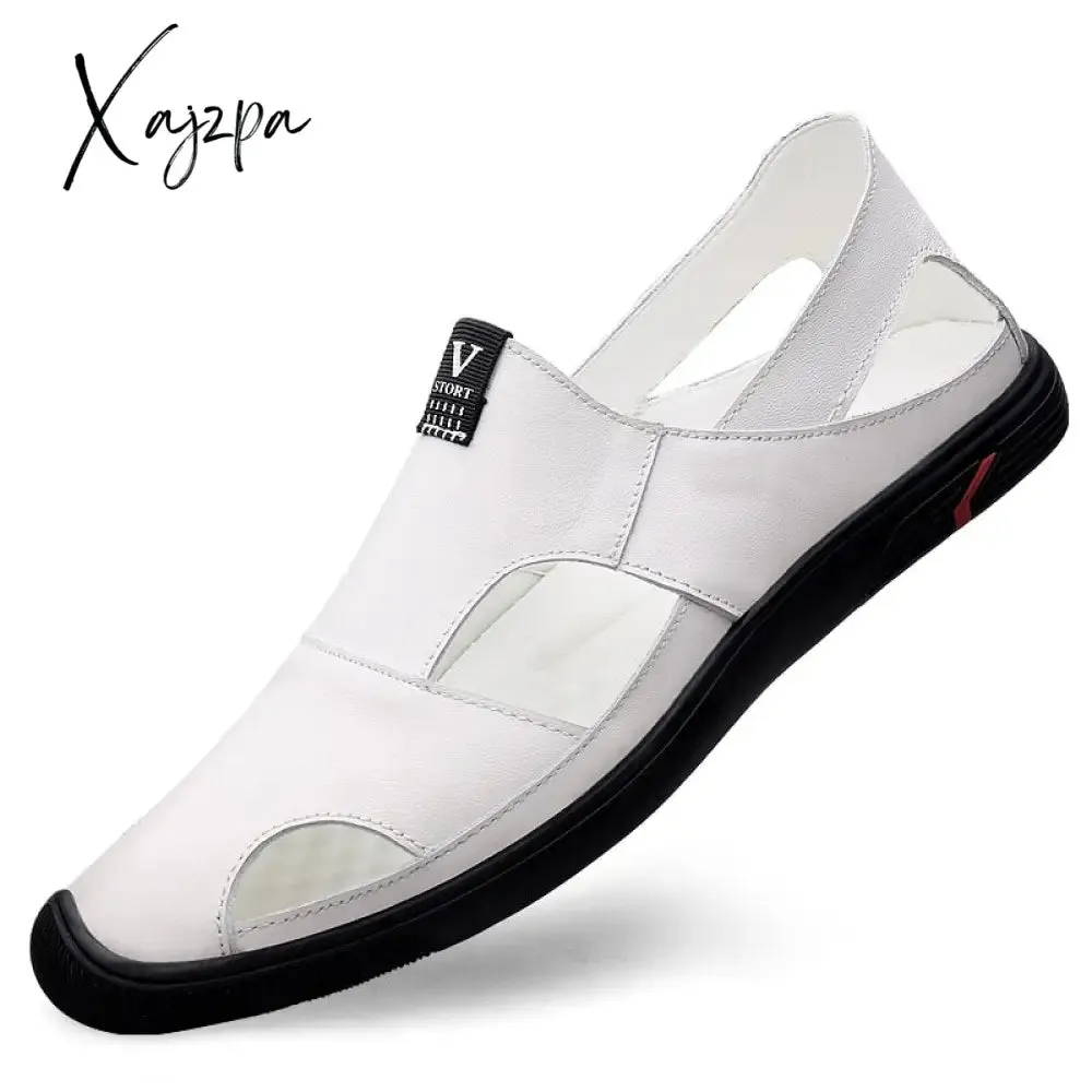 Xajzpa - Genuine Leather Men Casual Shoes Luxury Sandals Mens Loafers Moccasins Breathable Slip on Driving White Shoe Man Breathable