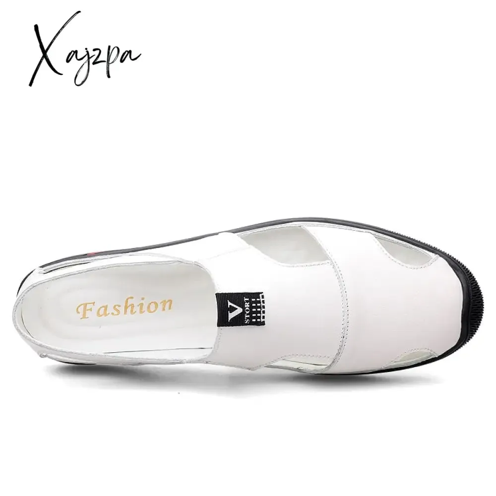 Xajzpa - Genuine Leather Men Casual Shoes Luxury Sandals Mens Loafers Moccasins Breathable Slip on Driving White Shoe Man Breathable