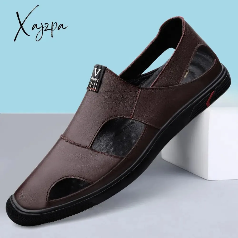 Xajzpa - Genuine Leather Men Casual Shoes Luxury Sandals Mens Loafers Moccasins Breathable Slip on Driving White Shoe Man Breathable